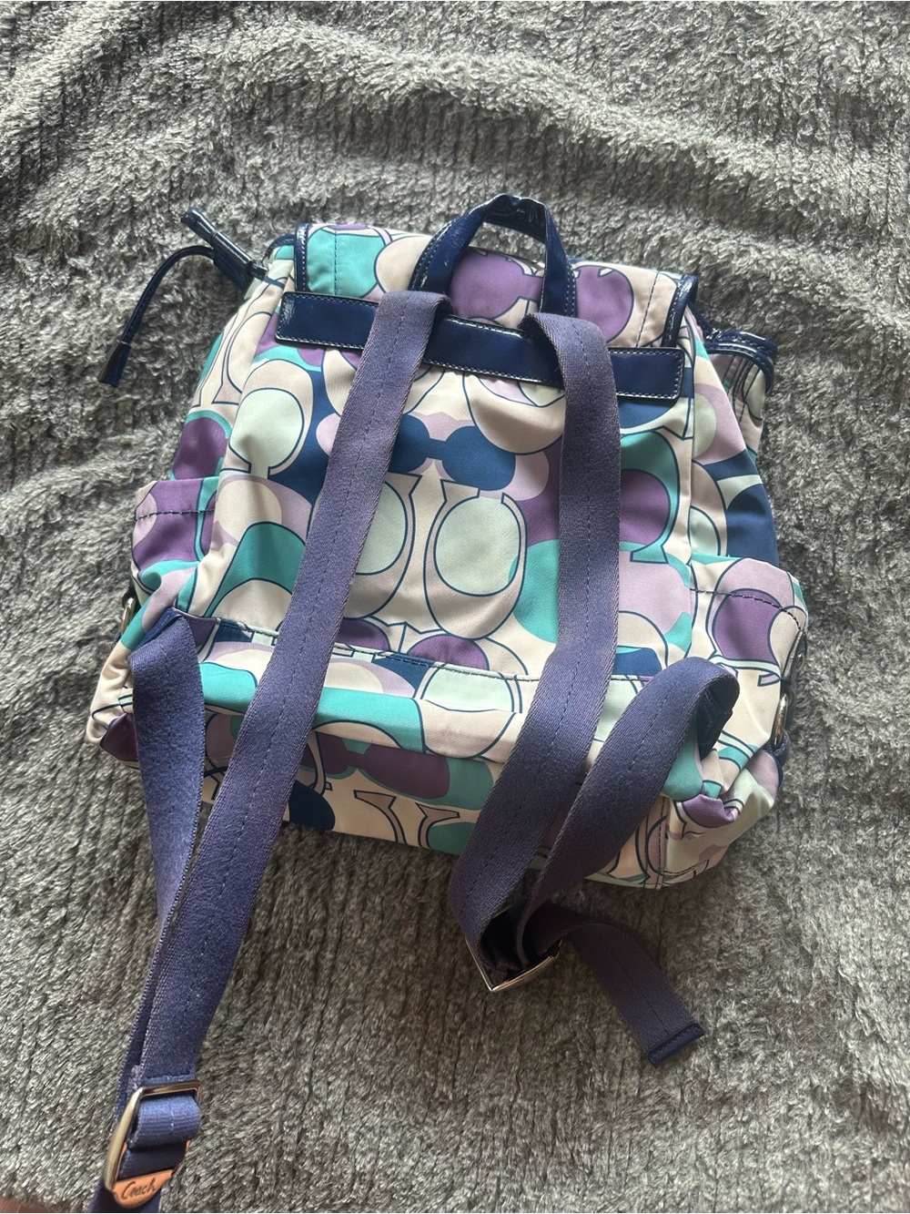Coach Nylon Backpack in Purple, Teal & Navy Signature Print - Picture 6 of 8